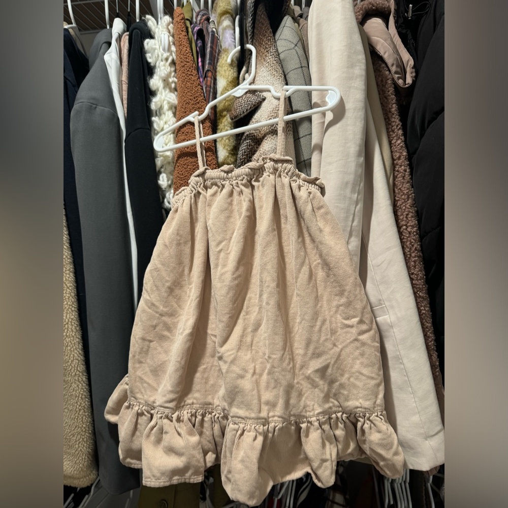 Zara corduroy beige ruffle dress